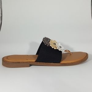 The Flexx Black Slide Sandal with Floral Accent